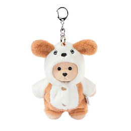 Медведь Lina TeddyTales, в костюмчике Щенка, молочный, брелок, XS, 15 см